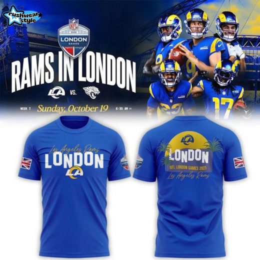 Los Angeles Rams Shop 2025 NFL London game Blue T-shirt v2