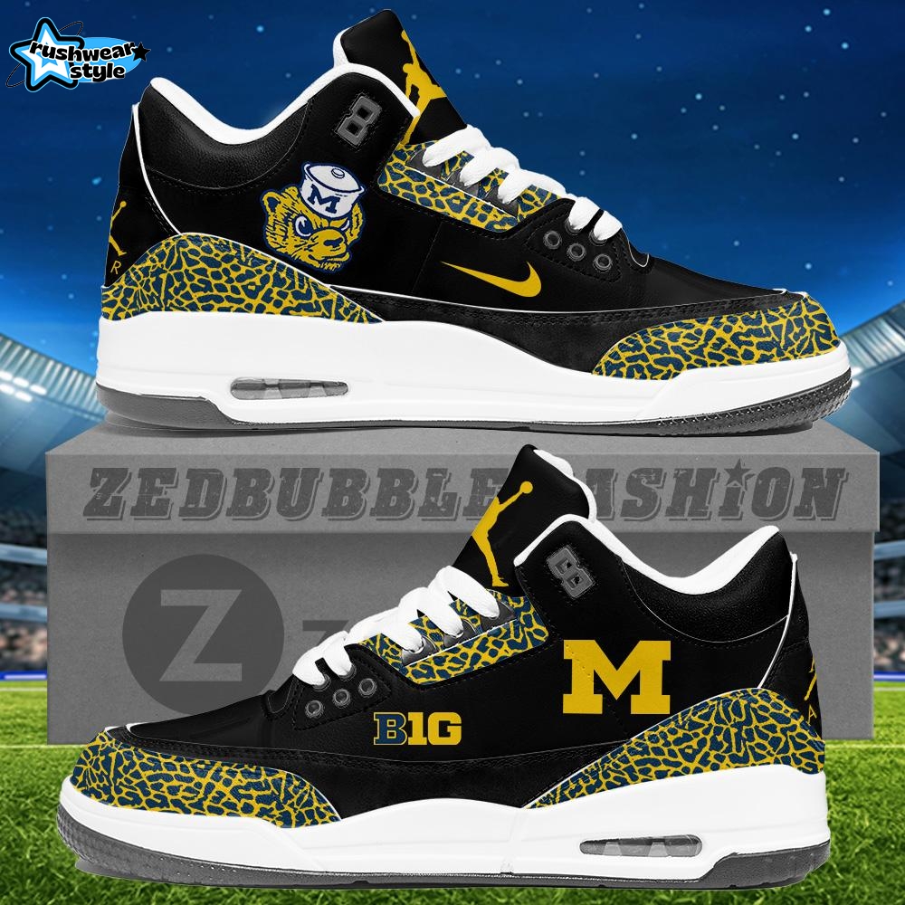 Michigan Wolverines Air Jordan 3 Sneakers - Black Michigan Wolverines Air Jordan 3 Sneakers - Black