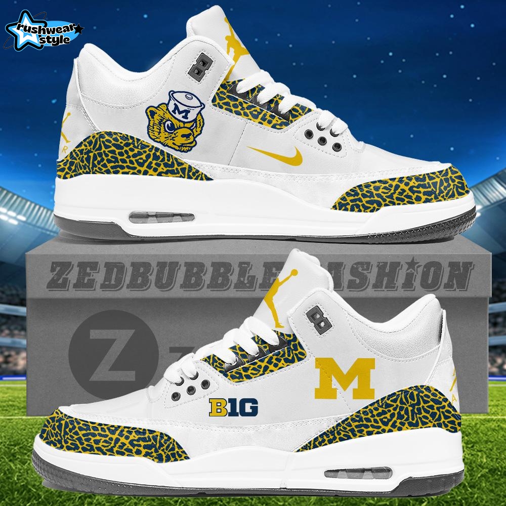Michigan Wolverines Air Jordan 3 Sneakers - White Michigan Wolverines Air Jordan 3 Sneakers - White
