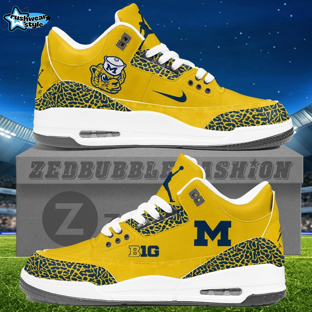 Michigan Wolverines Air Jordan 3 Sneakers - Yellow Michigan Wolverines Air Jordan 3 Sneakers - Yellow
