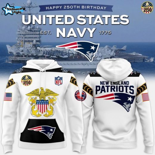 New England Patriots - Navy 250th Birthday Celebration Night 2025 Hoodie (White-Black)