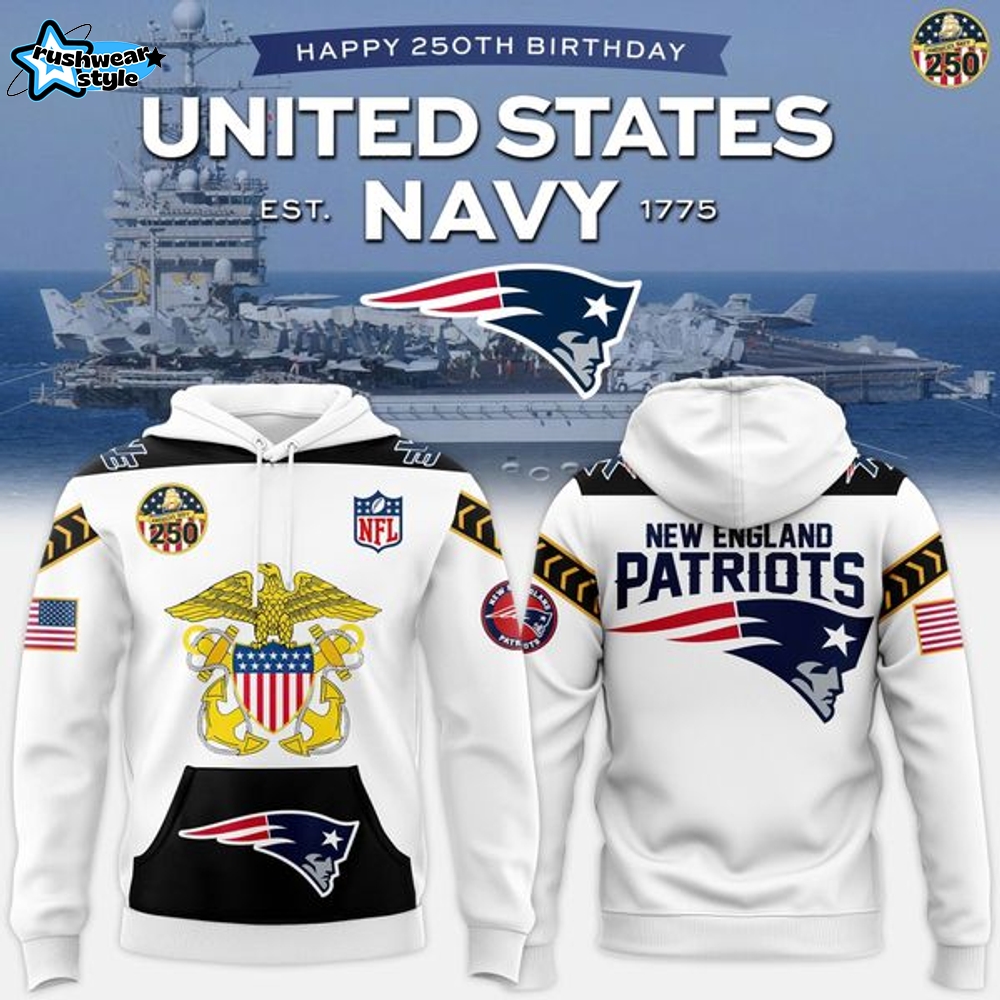 New England Patriots - Navy 250th Birthday Celebration Night 2025 Hoodie (White-Black) New England Patriots - Navy 250th Birthday Celebration Night 2025 Hoodie (White-Black)