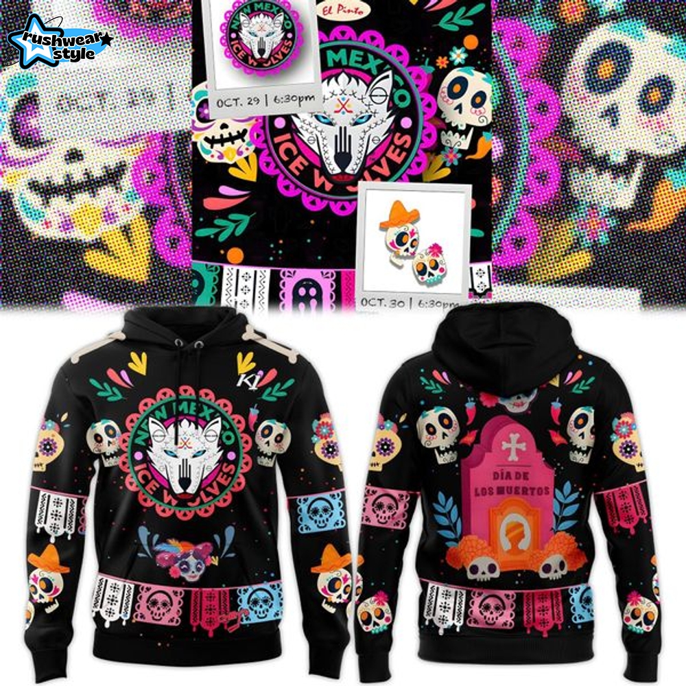 New Mexico Ice Wolves 2025 Día de Los Muertos Hoodie New Mexico Ice Wolves 2025 Día de Los Muertos Hoodie