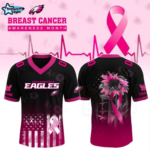 Philadelphia Eagles x Breast Cancer Awareness Month Black - Custom Name Edition-V-neck Short Sleeve Jersey
