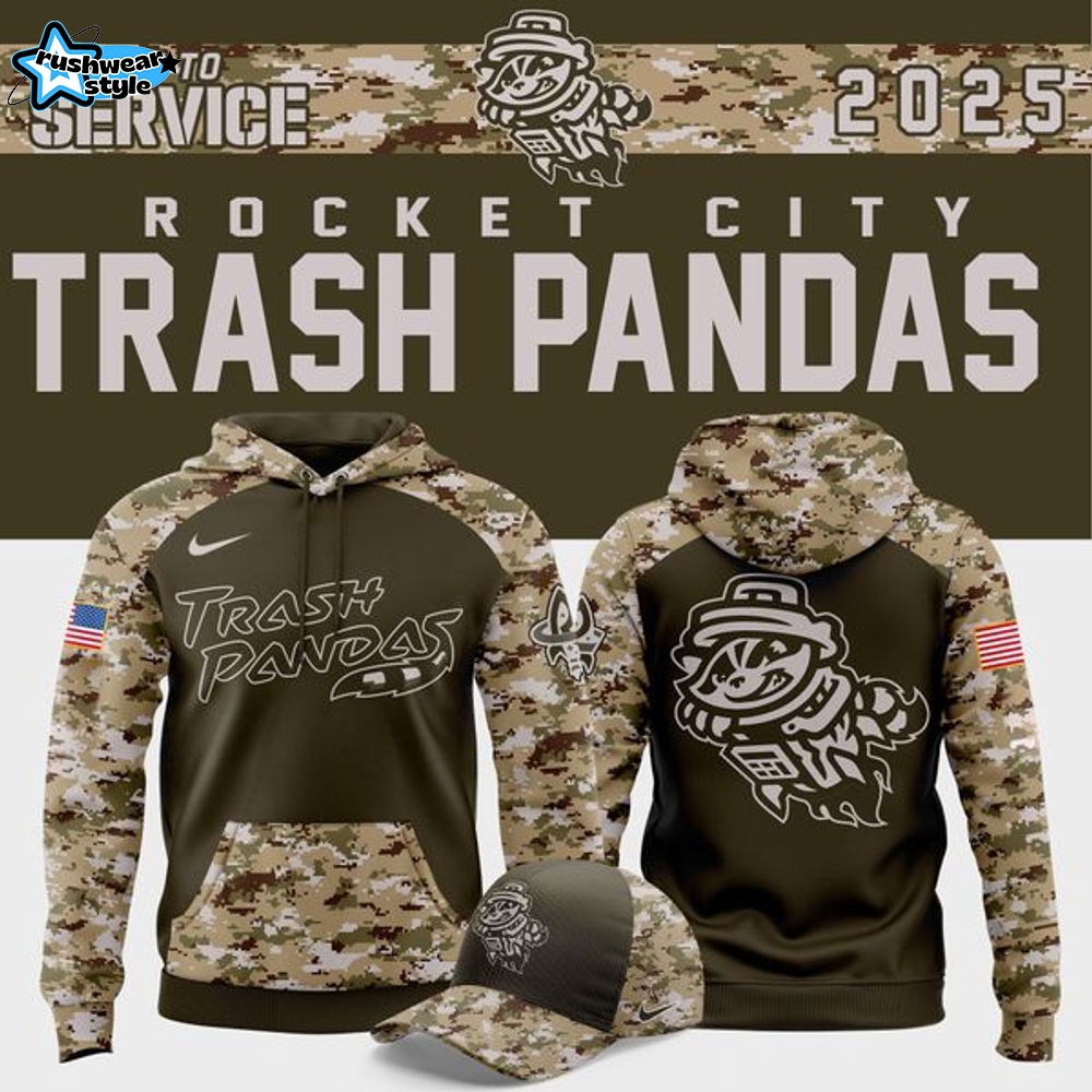 Rocket City Trash Pandas Salute to Service 2025 Camo Hoodie Rocket City Trash Pandas Salute to Service 2025 Camo Hoodie