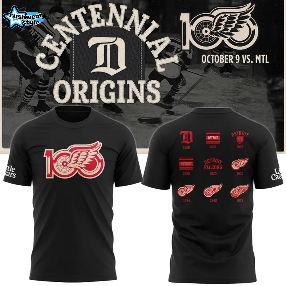 Detroit Red Wings Centennial Original Special Black T-Shirt Detroit Red Wings Centennial Original Special Black T-Shirt
