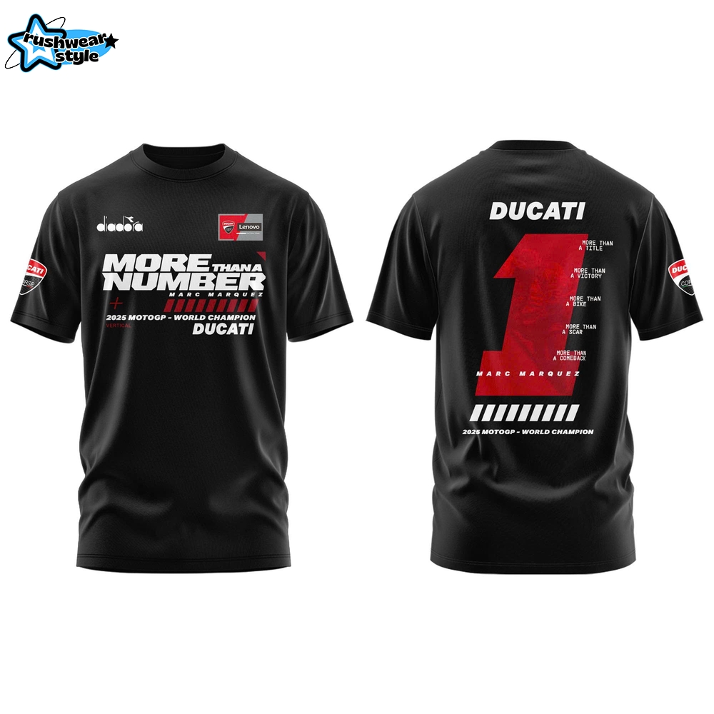 Marc Marquez World Champion 2025 MORE THAN A NUMBER Special Black Tee Marc Marquez World Champion 2025 MORE THAN A NUMBER Special Black Tee