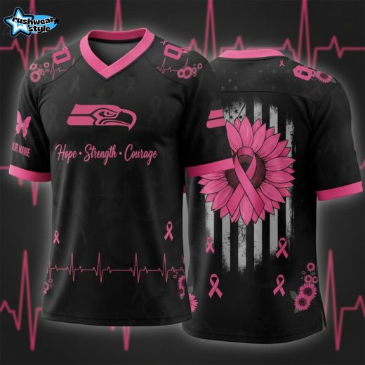 Special Edition 2025 Seattle Seahawks x Breast Cancer Awareness Month Black-V-neck Short Sleeve Jersey