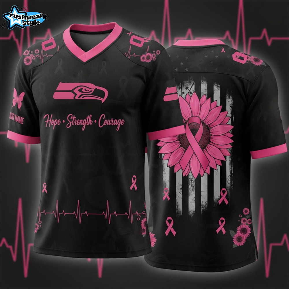 Special Edition 2025 Seattle Seahawks x Breast Cancer Awareness Month Black-V-neck Short Sleeve Jersey Special Edition 2025 Seattle Seahawks x Breast Cancer Awareness Month Black-V-neck Short Sleeve Jersey