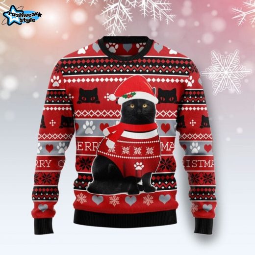 Black Cat Christmas Pattern Ugly Christmas Sweater