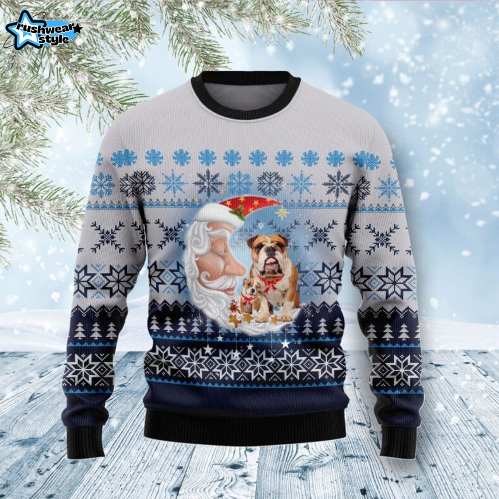Bulldog Love Santa Moon Ugly Christmas Sweater Bulldog Love Santa Moon Ugly Christmas Sweater