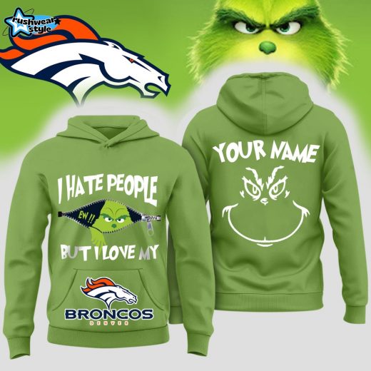 Denver Broncos x Merry Grinchmas Zipper Green Premium-3D Unisex Hoodie