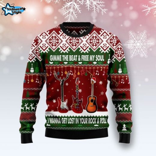 Guitar Gimme The Beat Ugly Christmas Sweater
