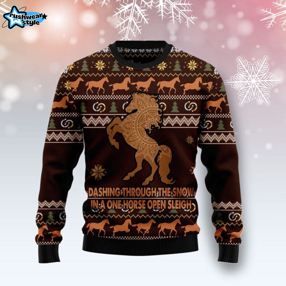 Horse Through Snow Ugly Christmas Sweater Horse Through Snow Ugly Christmas Sweater