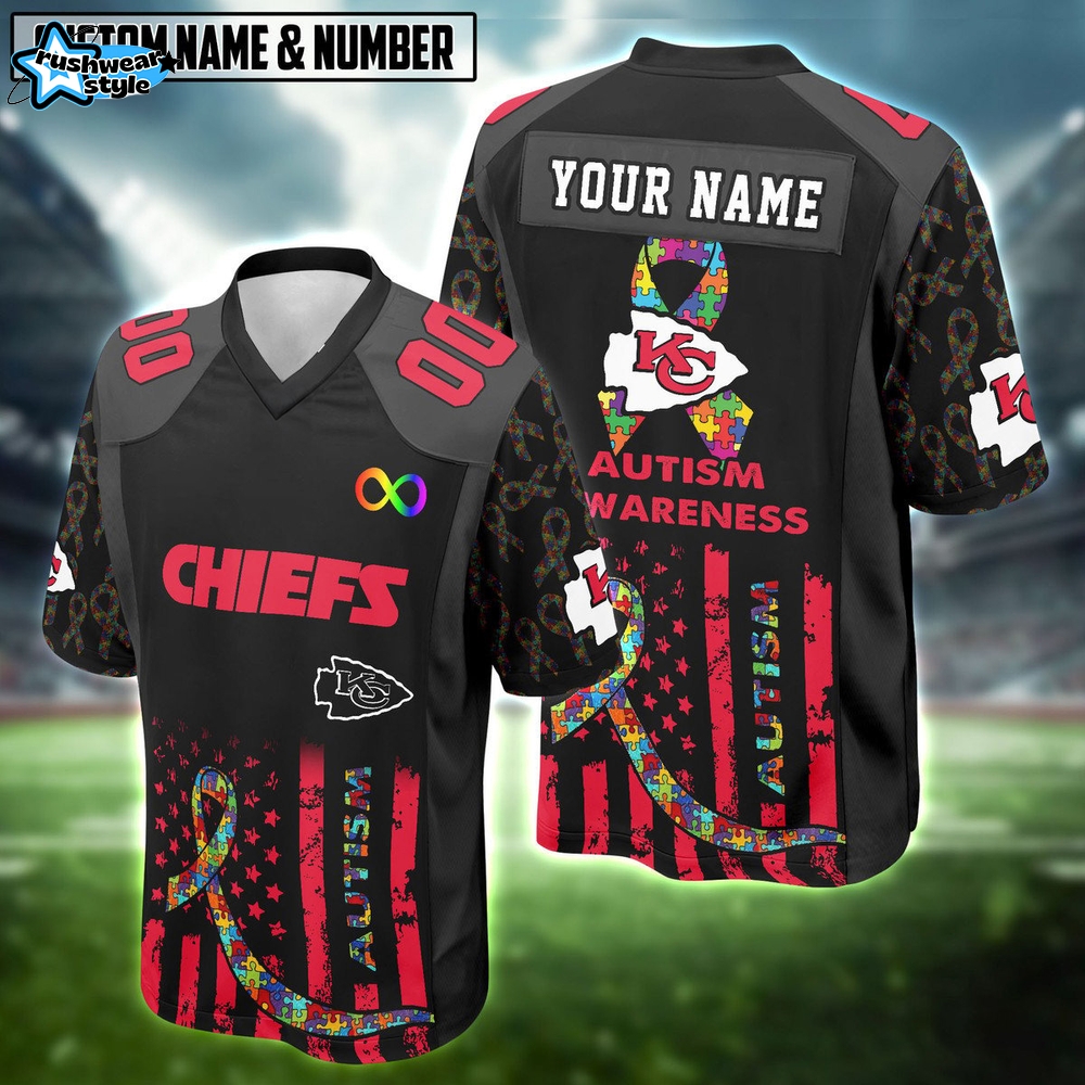 Kansas City Chiefs x Autism Awareness – Puzzle Ribbon Custom Jersey-V-neck Short Sleeve Jersey Kansas City Chiefs x Autism Awareness – Puzzle Ribbon Custom Jersey-V-neck Short Sleeve Jersey