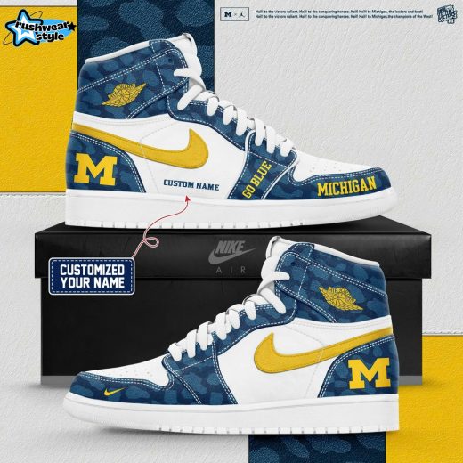 Michigan Wolverines Special Edition Camo AJ1 Sneakers