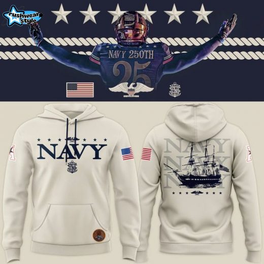 Men's Cream Navy Midshipmen 250th Anniversary Uniform Sideline Collection Hoodie