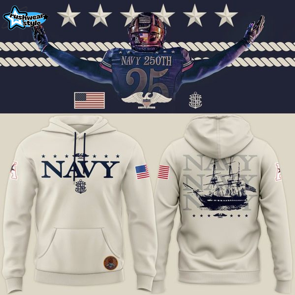 Men's Cream Navy Midshipmen 250th Anniversary Uniform Sideline Collection Hoodie Men's Cream Navy Midshipmen 250th Anniversary Uniform Sideline Collection Hoodie