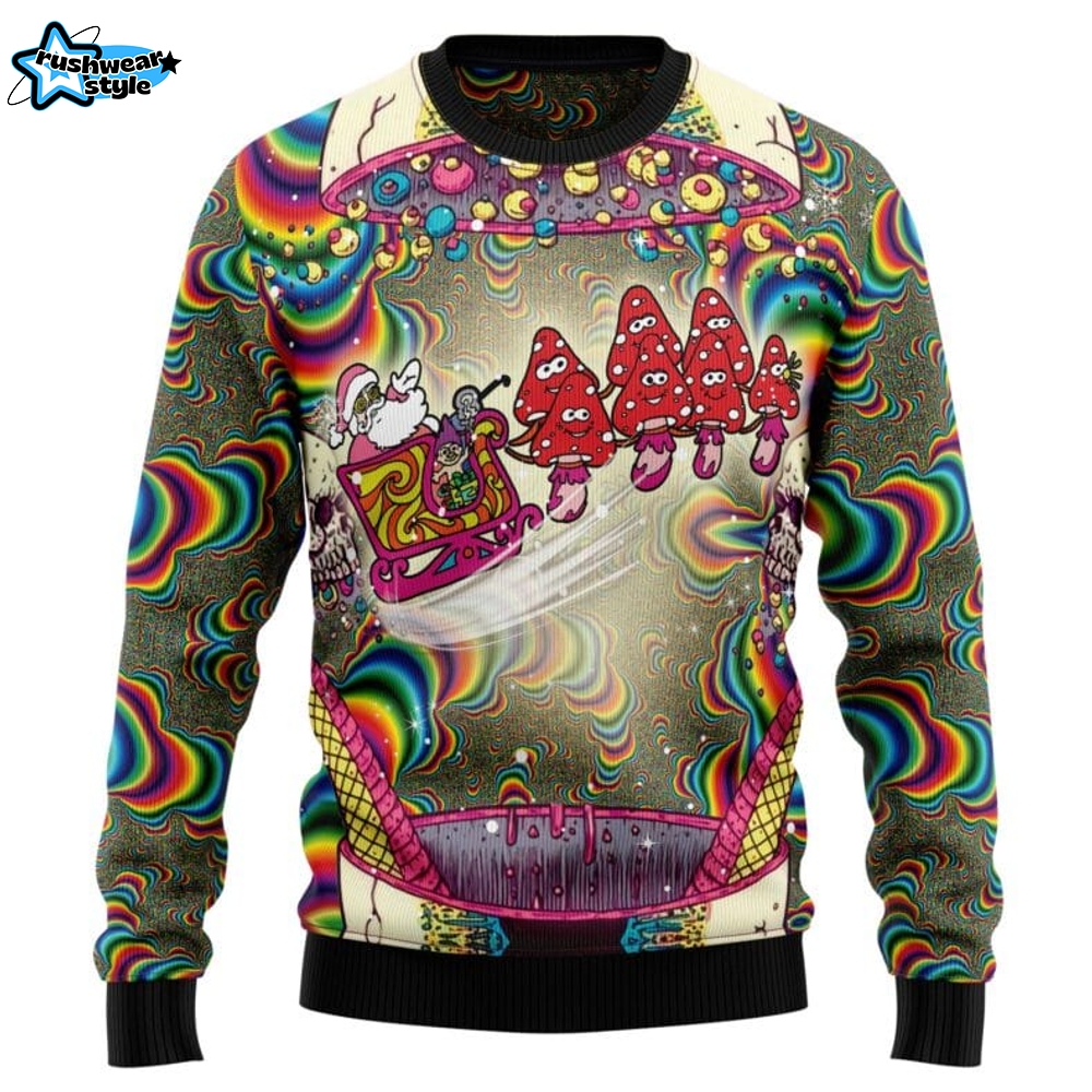 Santa And Mushroom Ugly Christmas Sweater Santa And Mushroom Ugly Christmas Sweater