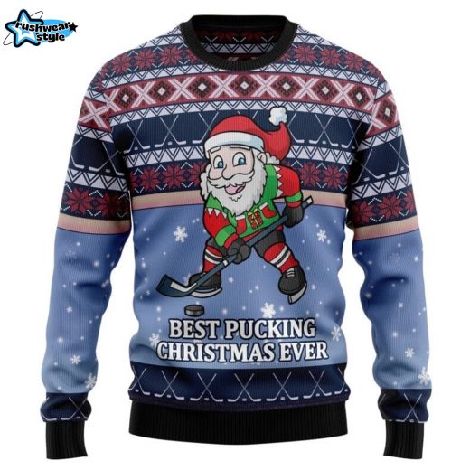 Santa Hockey Ugly Christmas Sweater