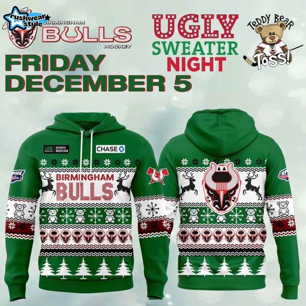 Birmingham Bulls 2025 Ugly Sweater Night Hoodie Birmingham Bulls 2025 Ugly Sweater Night Hoodie