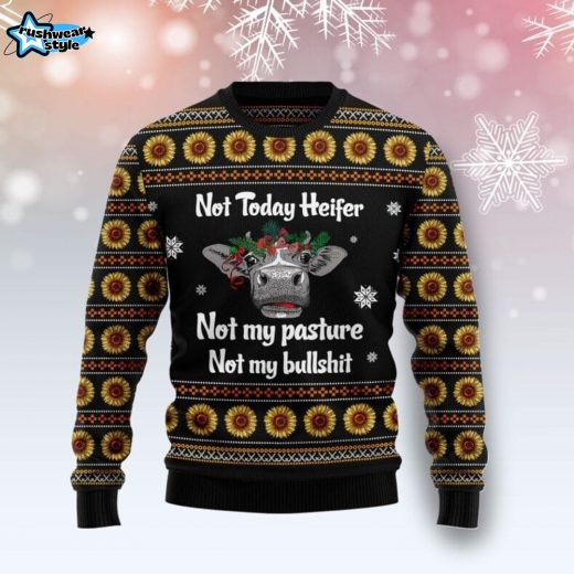 Cow Not Today Sunflower Ugly Christmas Sweater