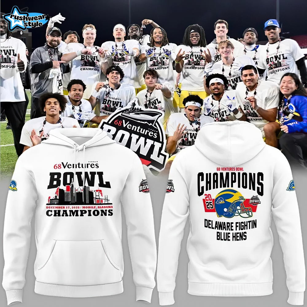 Delaware Fightin’ Blue Hens 2025 68 Ventures Bowl Champions Locker Room Hoodie Delaware Fightin’ Blue Hens 2025 68 Ventures Bowl Champions Locker Room Hoodie