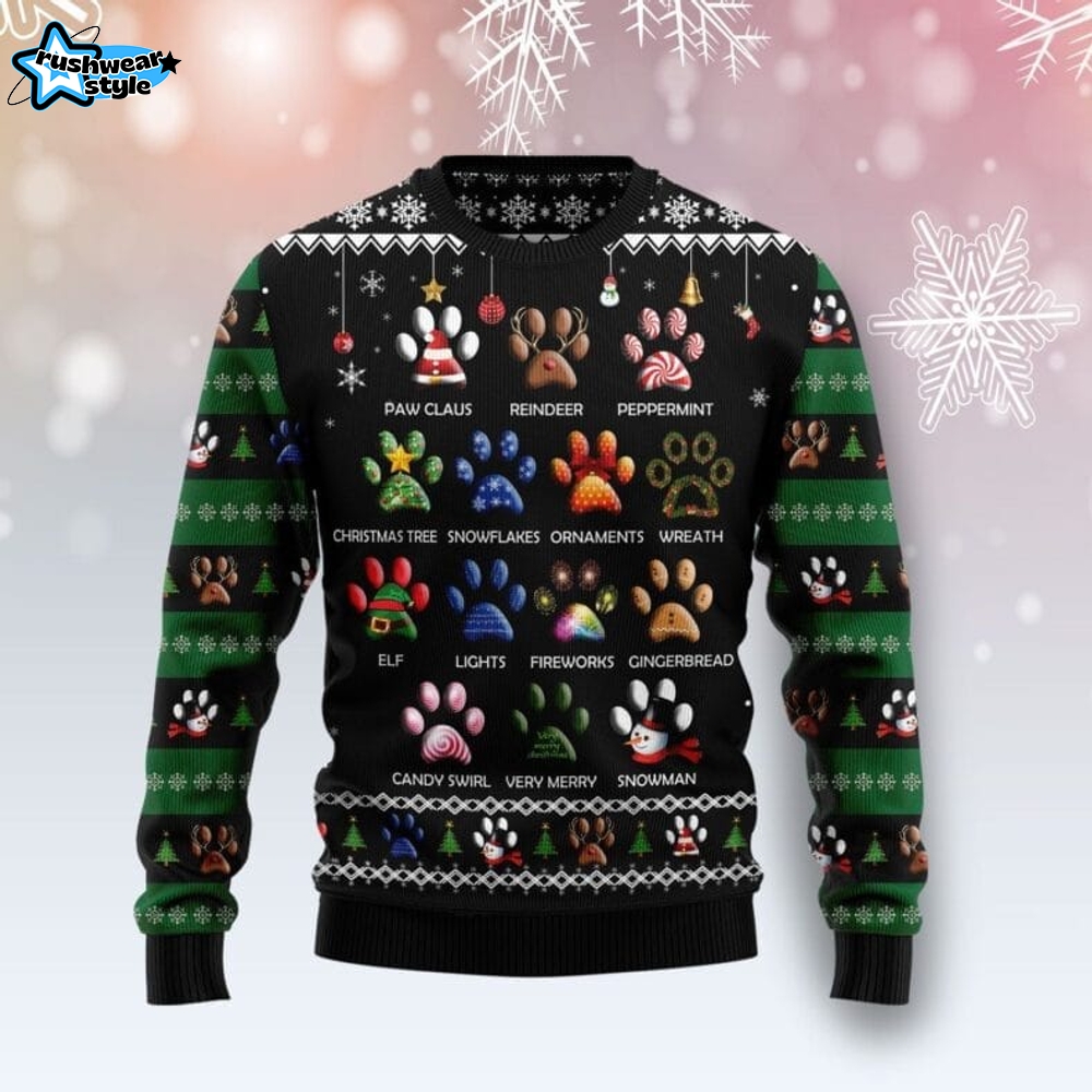 Dog Pawprint Ugly Christmas Sweater Dog Pawprint Ugly Christmas Sweater