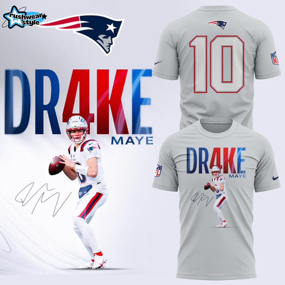 "Drake Maye 10" New England Patriots T-Shirt (Gray) "Drake Maye 10" New England Patriots T-Shirt (Gray)