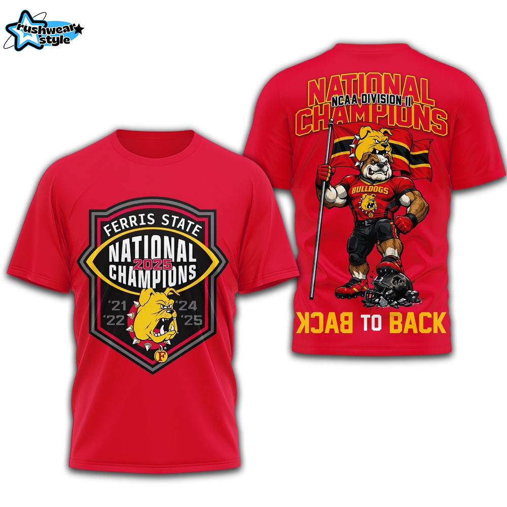 Ferris State Bulldogs | Premium NCAA Division II Champions 3D Shirt - Red Ferris State Bulldogs | Premium NCAA Division II Champions 3D Shirt - Red
