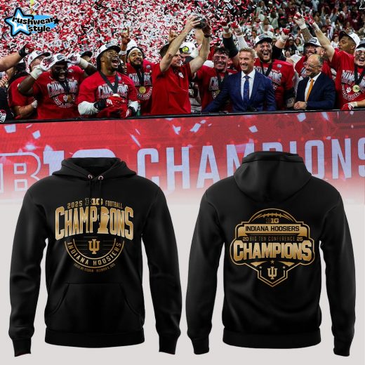 Indiana Hoosiers 2025 Big Ten Football Champions Black Hoodie