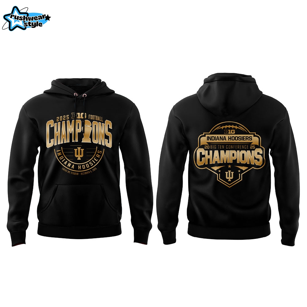 Indiana Hoosiers 2025 Big Ten Football Champions Black Hoodie Indiana Hoosiers 2025 Big Ten Football Champions Black Hoodie