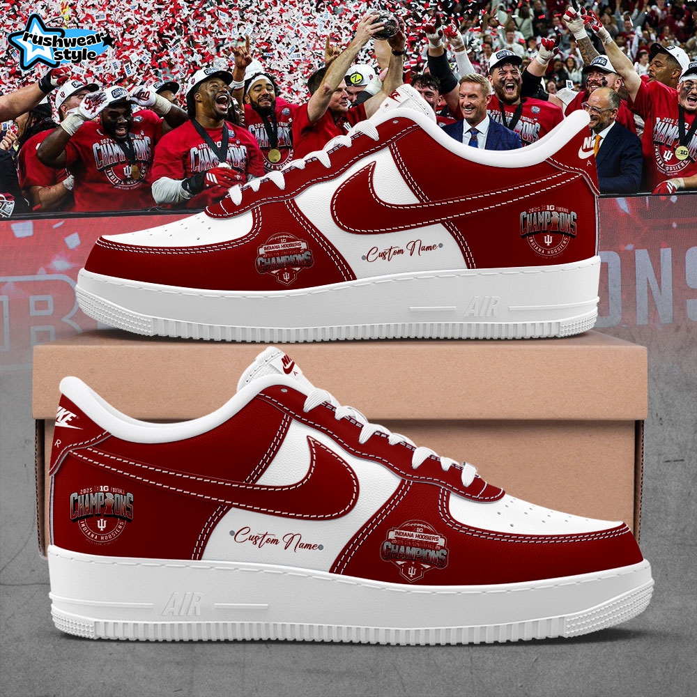 Indiana Hoosiers 2025 Big Ten Football Champions Custom Name Red Shoes AF1 Indiana Hoosiers 2025 Big Ten Football Champions Custom Name Red Shoes AF1