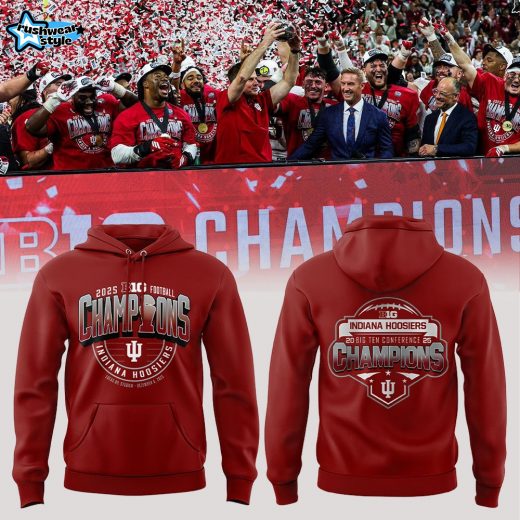 Indiana Hoosiers 2025 Big Ten Football Champions Red Hoodie V4