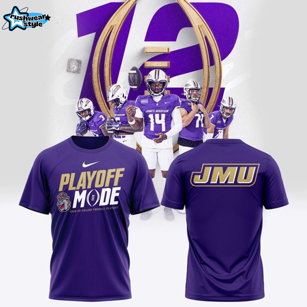 James Madison University Dukes Football 2025 College Football Playoffs Short Sleeve T-Shirt v2 James Madison University Dukes Football 2025 College Football Playoffs Short Sleeve T-Shirt v2