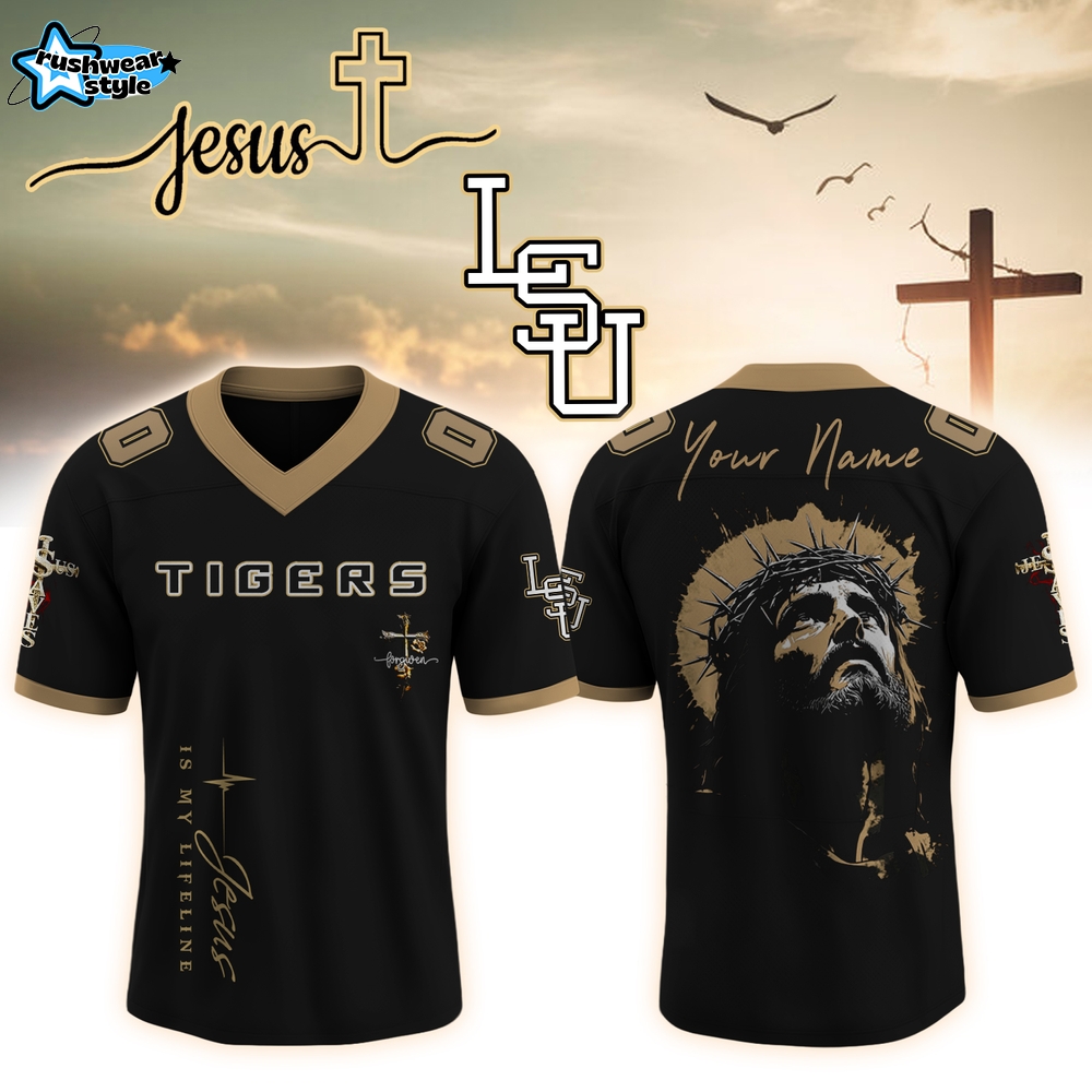 LSU Tigers College Football x Jesus Special Edition-V-neck Short Sleeve Jersey LSU Tigers College Football x Jesus Special Edition-V-neck Short Sleeve Jersey