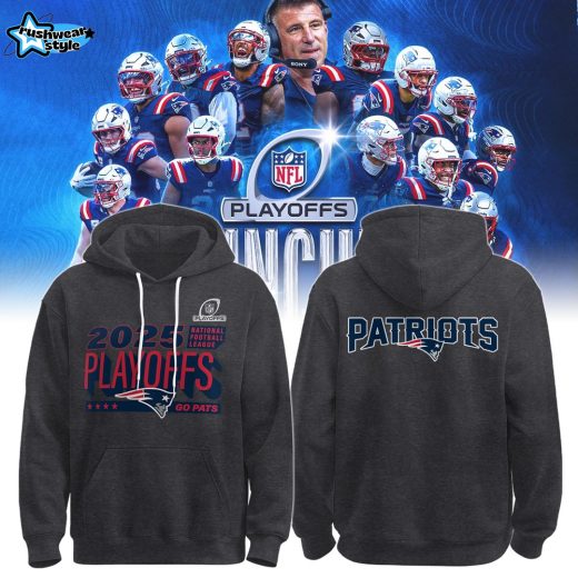 New England Patriots Heather Charcoal NFL Playoffs 2025 Hoodie