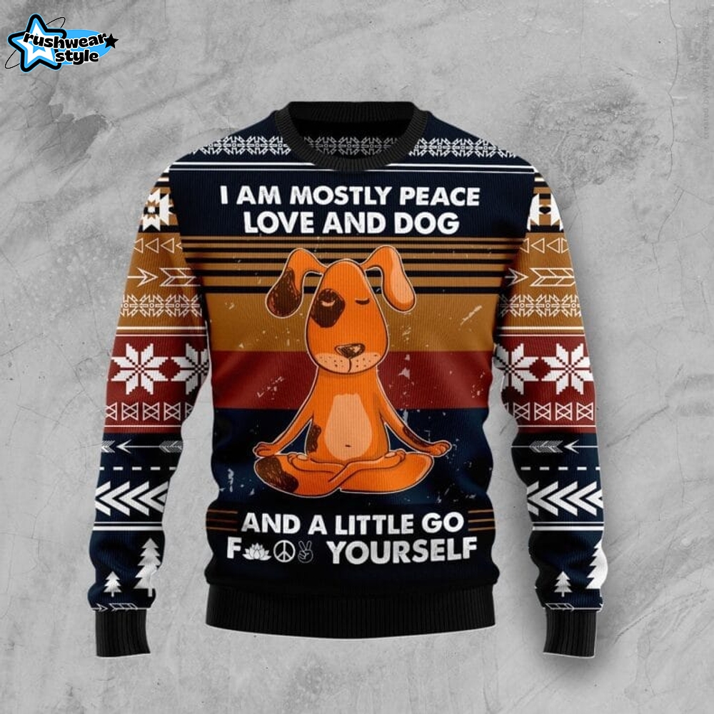 Peace Love And Dog Ugly Christmas Sweater Peace Love And Dog Ugly Christmas Sweater
