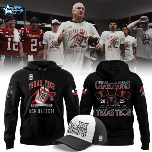 Texas Tech Football Big 12 Football Champions Hoodie 2025 - Black