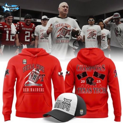 Texas Tech Football Big 12 Football Champions Hoodie 2025 - Red