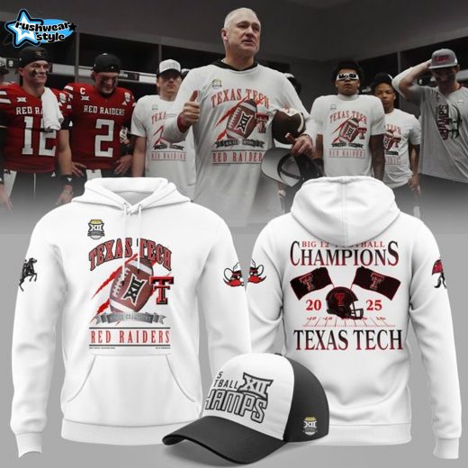 Texas Tech Football Big 12 Football Champions Hoodie 2025 - White