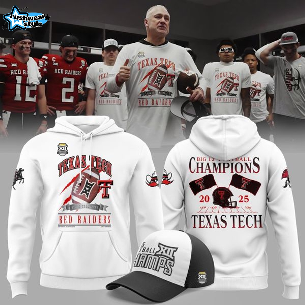 Texas Tech Football Big 12 Football Champions Hoodie 2025 - White Texas Tech Football Big 12 Football Champions Hoodie 2025 - White