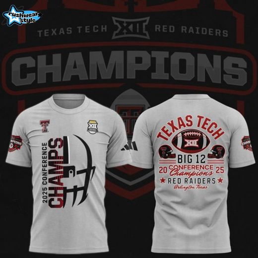 Texas Tech Red Raiders Grey Adidas Big 12 Football Champions Short Sleeve T Shirt (Gray)