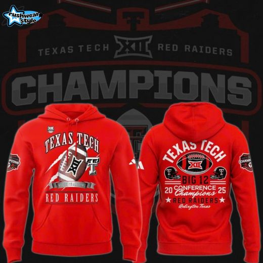 Texas Tech Red Raiders White 2025 Big 12 Football Champions Hoodie (Red)