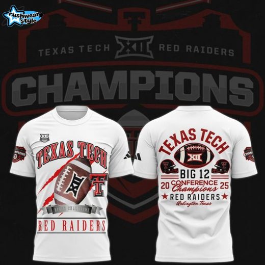 Texas Tech Red Raiders White 2025 Big 12 Football Champions T-Shirt (White)
