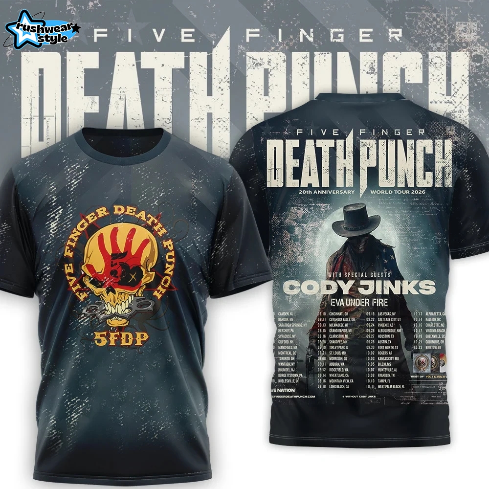 Five Finger Death Punch 20th Anniversary World Tour 2026 Band T-Shirt Five Finger Death Punch 20th Anniversary World Tour 2026 Band T-Shirt