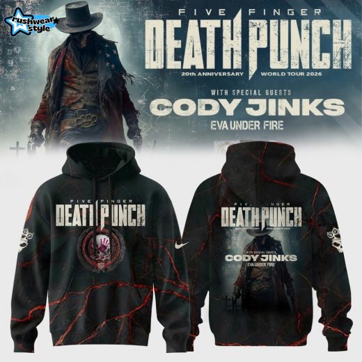 Five Finger Death Punch 20th Anniversary World Tour 2026 Red Hoodie