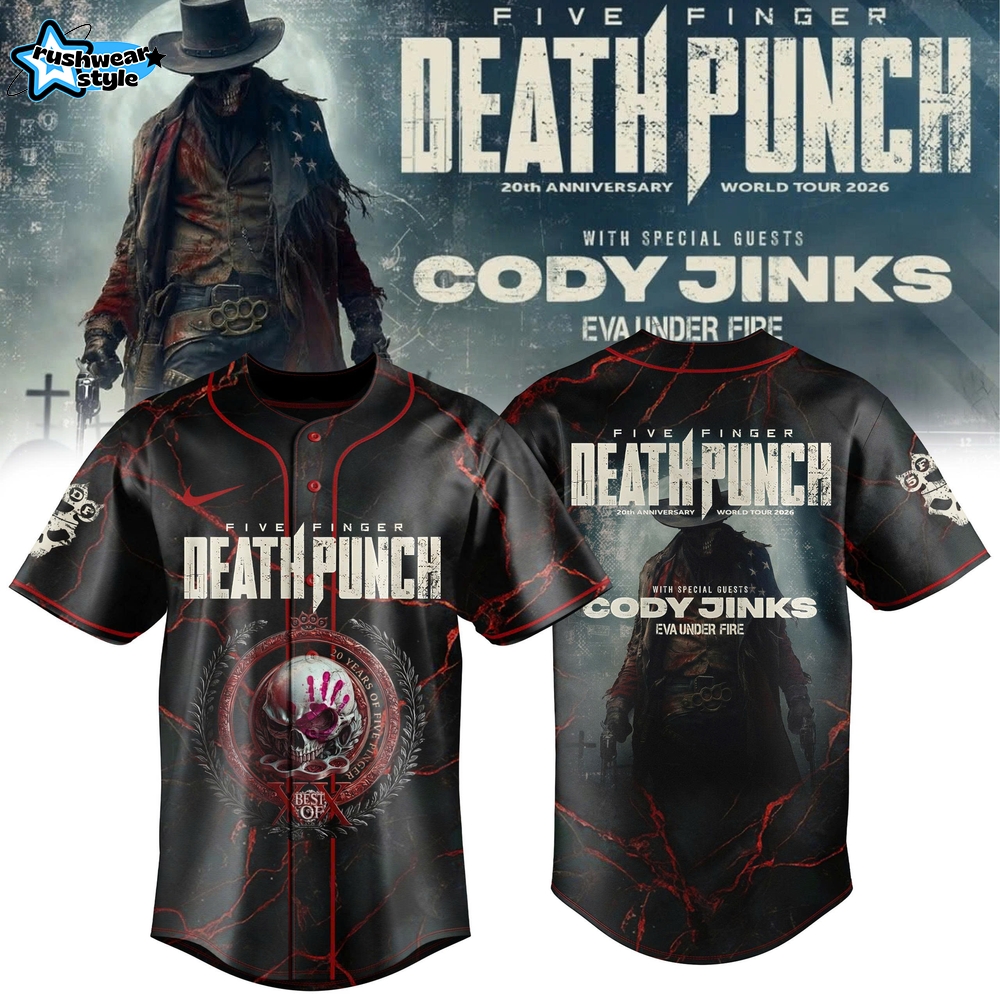 Five Finger Death Punch 20th Anniversary World Tour 2026 Red Jersey Five Finger Death Punch 20th Anniversary World Tour 2026 Red Jersey