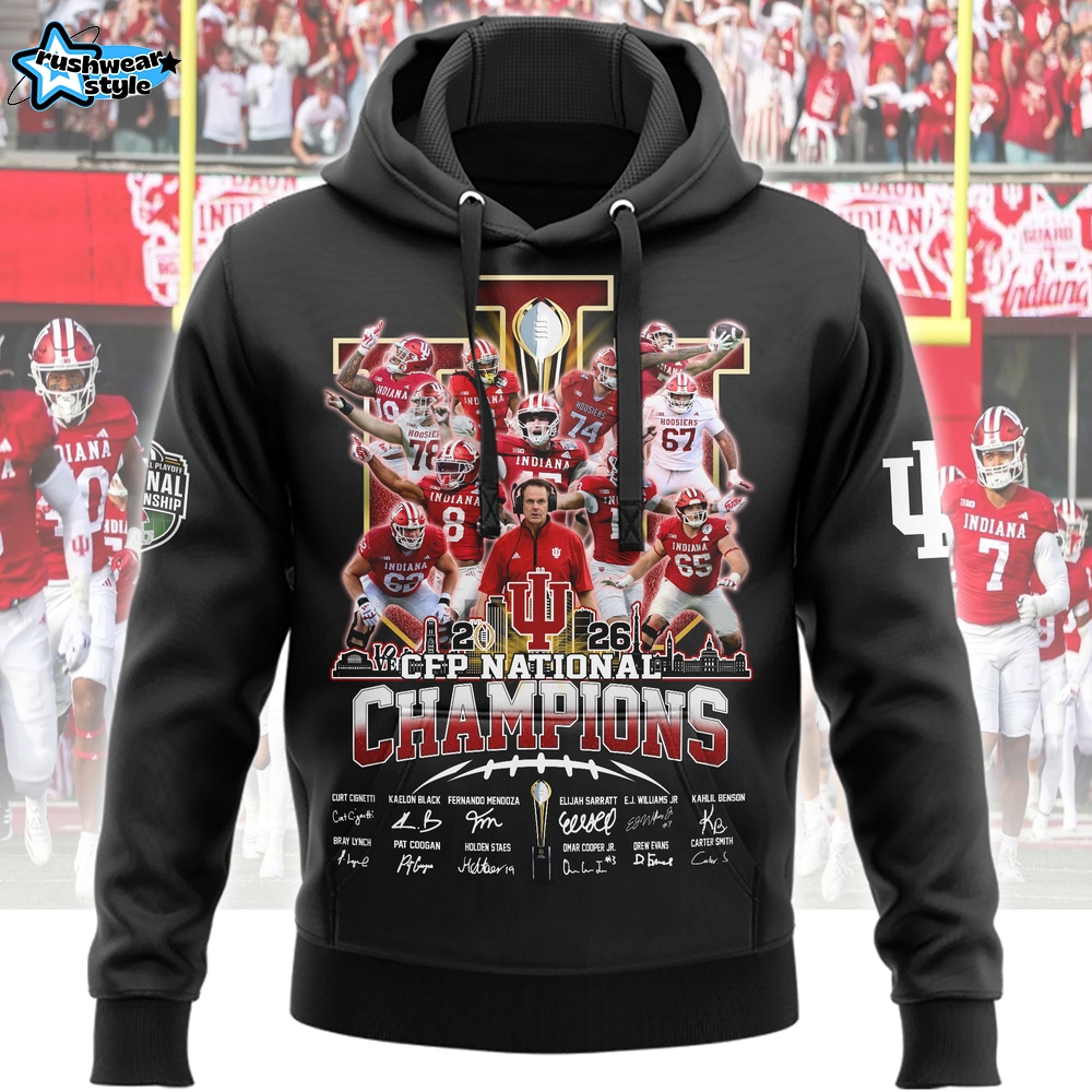 Indiana Hoosiers 2026 National Championship Hoodie – IU Undefeated 16 Season - Black Indiana Hoosiers 2026 National Championship Hoodie – IU Undefeated 16 Season - Black