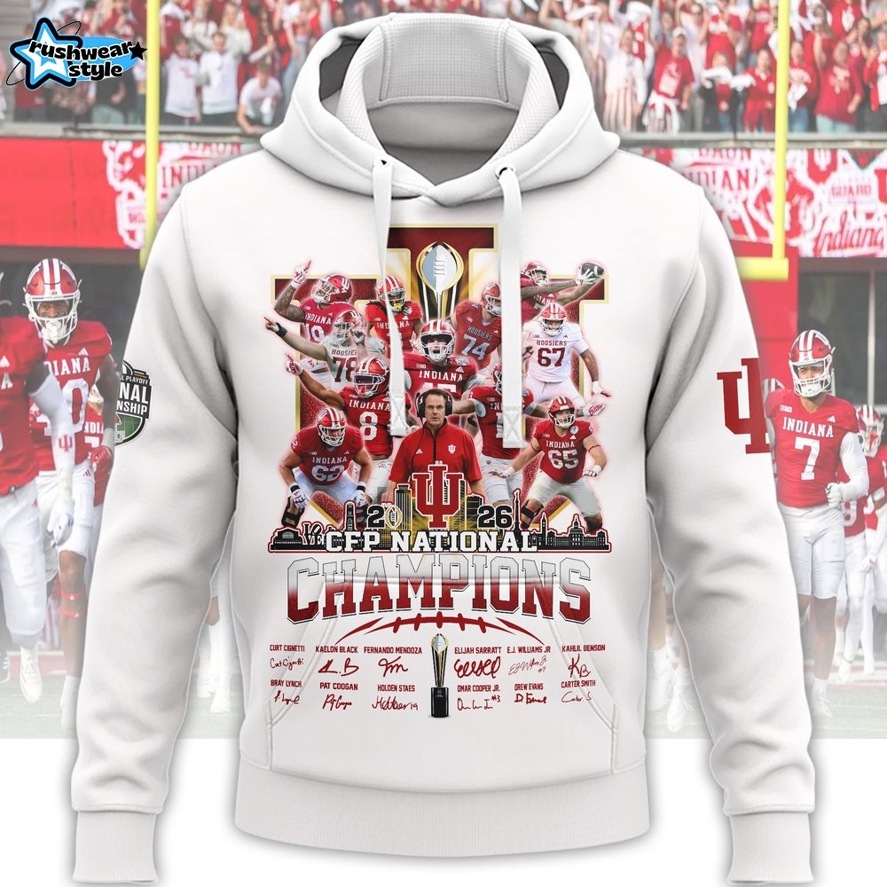 Indiana Hoosiers 2026 National Championship Hoodie – IU Undefeated 16 Season - White Indiana Hoosiers 2026 National Championship Hoodie – IU Undefeated 16 Season - White